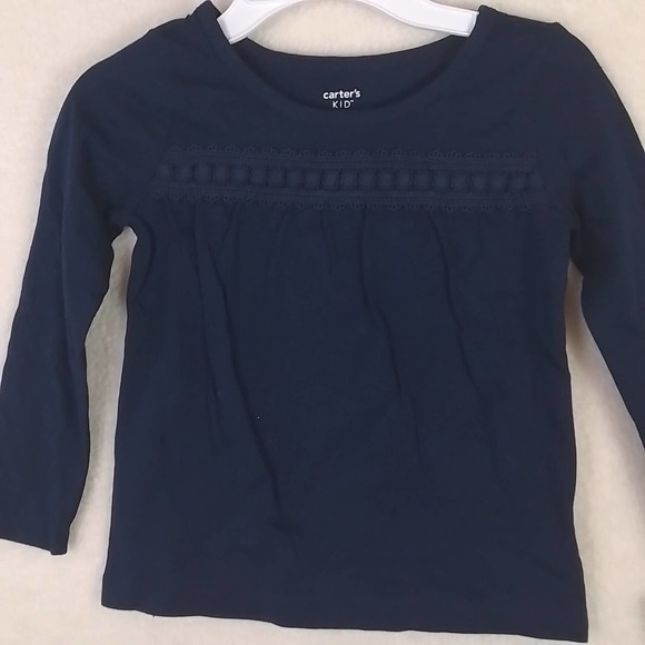 Carter's Kid Long Sleeve Cotton Top Tee Size 4 Navy‎ w/ Applique - Picture 6 of 12